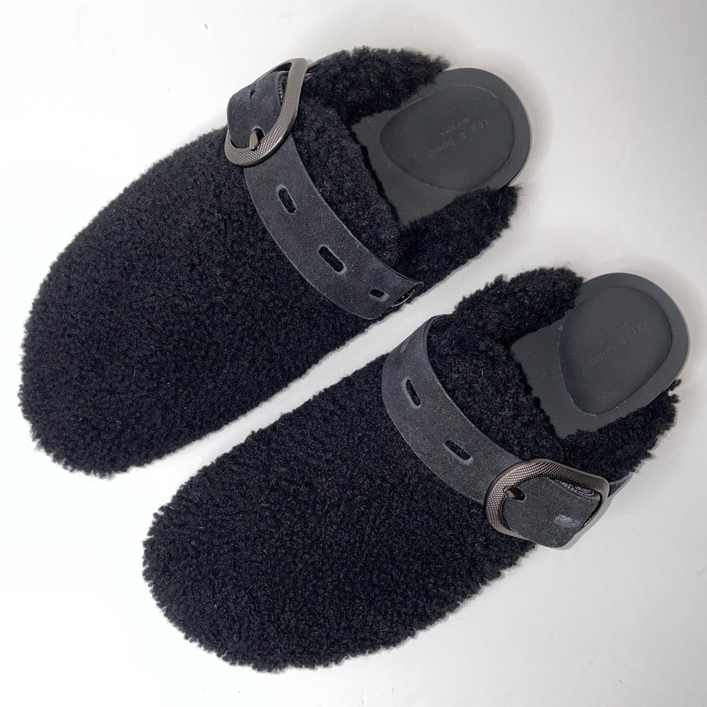 NWOB Rag & Bone Black Sherpa Slides